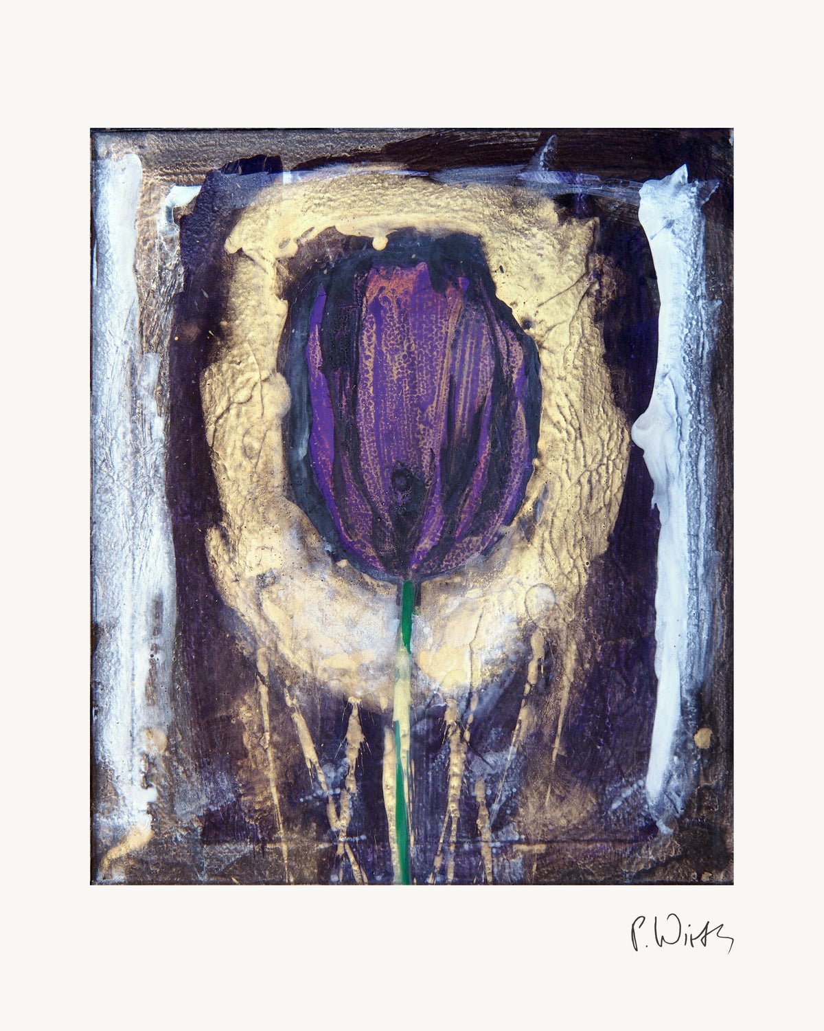 Stilisierte Tulpe von Peter Wirth, das ganze Blatt mit weißem Rand und gedruckter Signatur