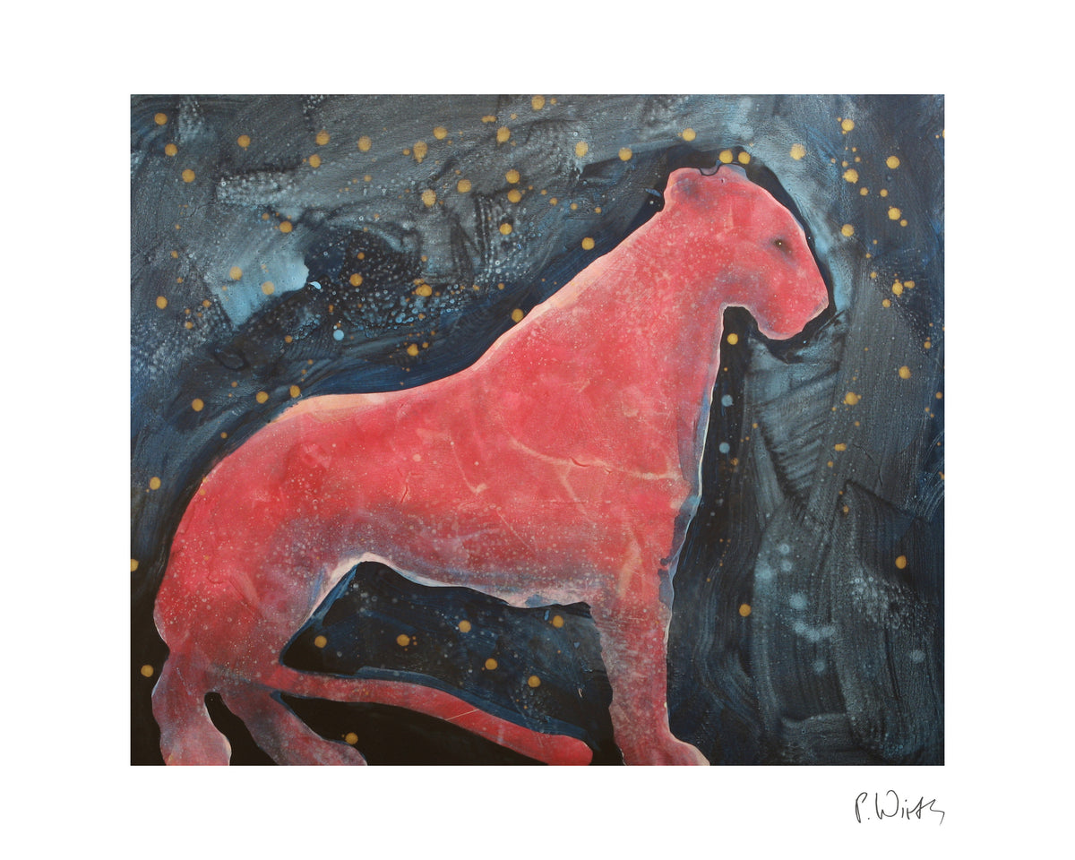 Red Panther with Gold — fine art print after Peter Wirth, sheet with white border and signature