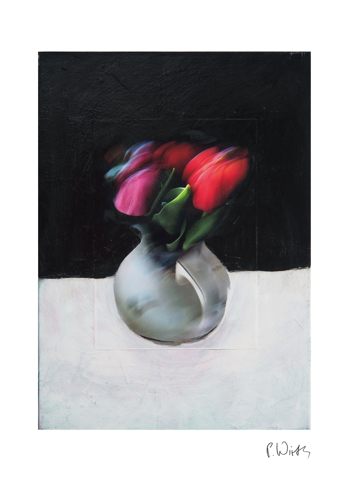 Red Tulips in Grey — fine art print after Peter Wirth, sheet with white border and signature