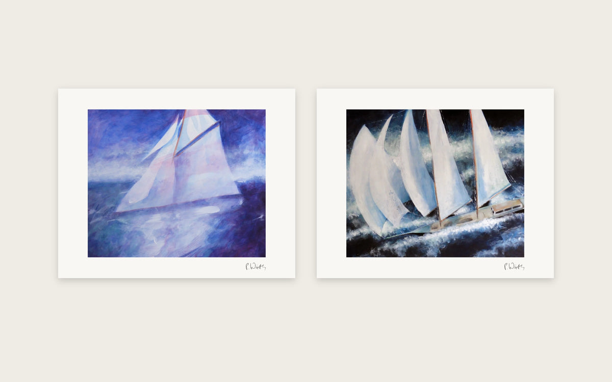Sails at Dusk by Peter Wirth, a set of 2 prints shown side by side