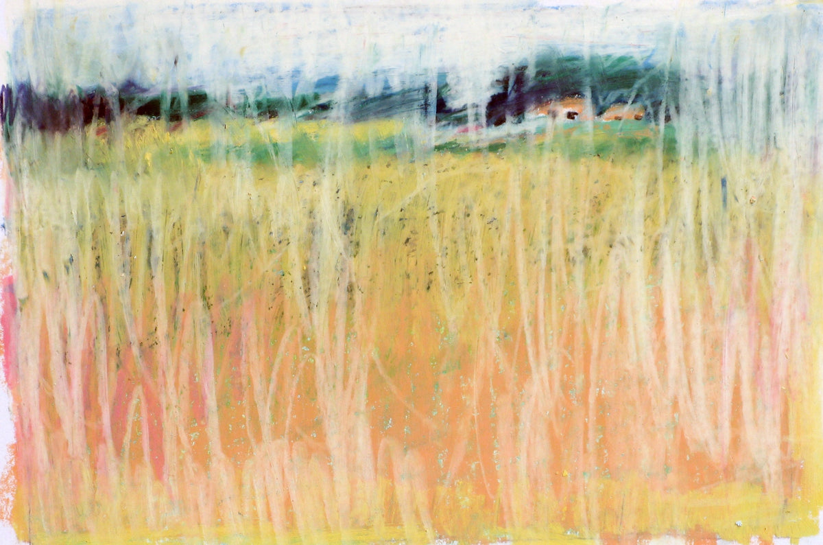 Ein hohes Feld aus Gelb und Orange, nur senkrechte Halme, oben ein schmaler Streifen Horizont — Peter Wirth