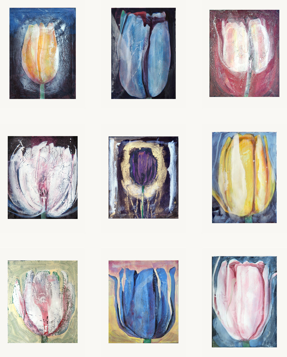 Eine Blüte · Neun von Peter Wirth, neun Blätter als eine Wand gehängt