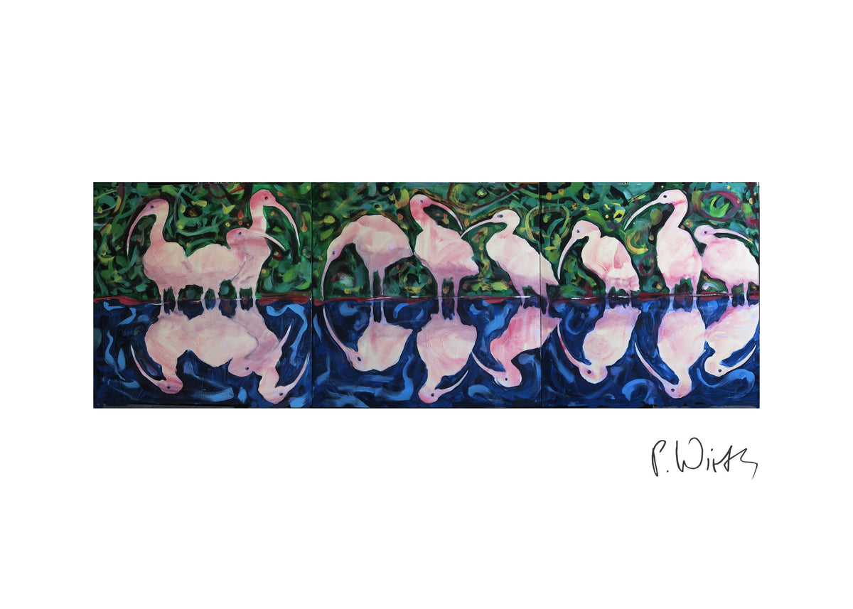 The Flamingo Row — fine art print after Peter Wirth, sheet with white border and signature