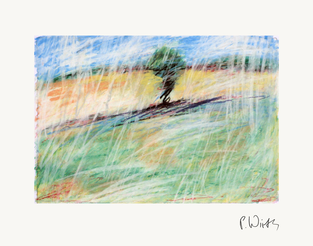 The Lone Tree on the Slope by Peter Wirth, the full sheet with its white margin and printed signature
