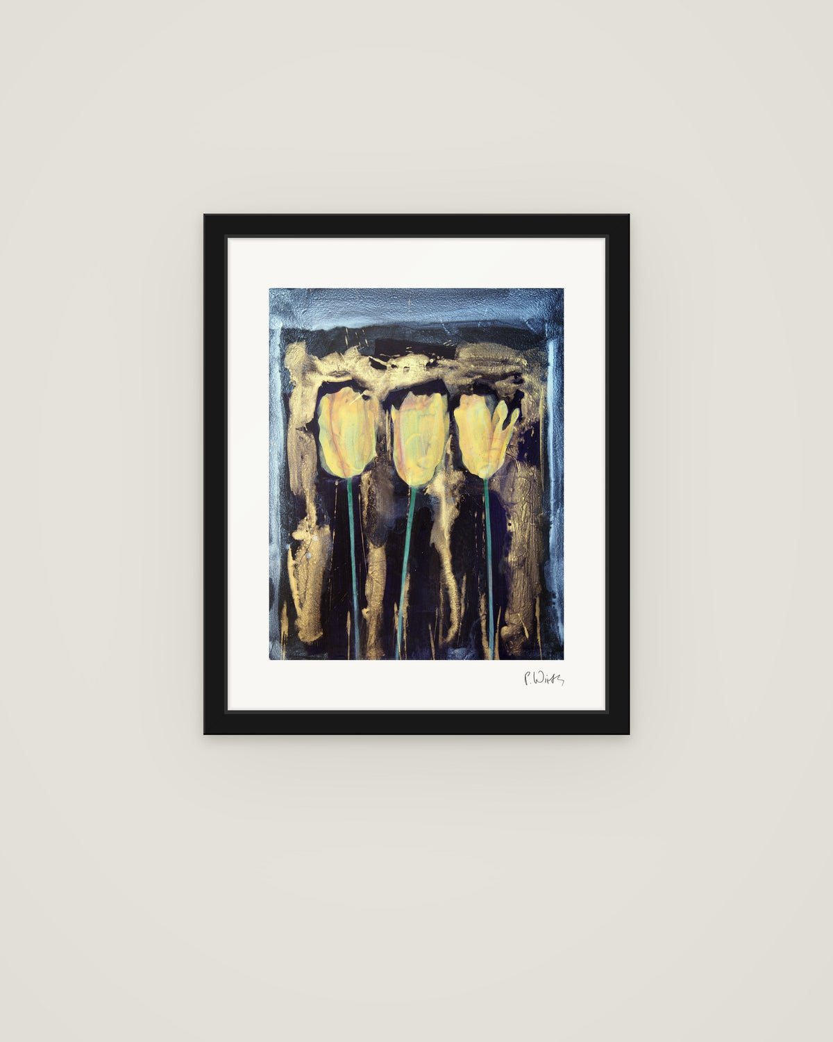 Tulips VII by Peter Wirth, framed in slim black wood with acrylic glazing