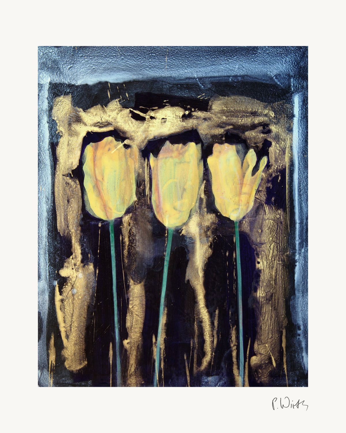 Tulips VII by Peter Wirth, the full sheet with its white margin and printed signature