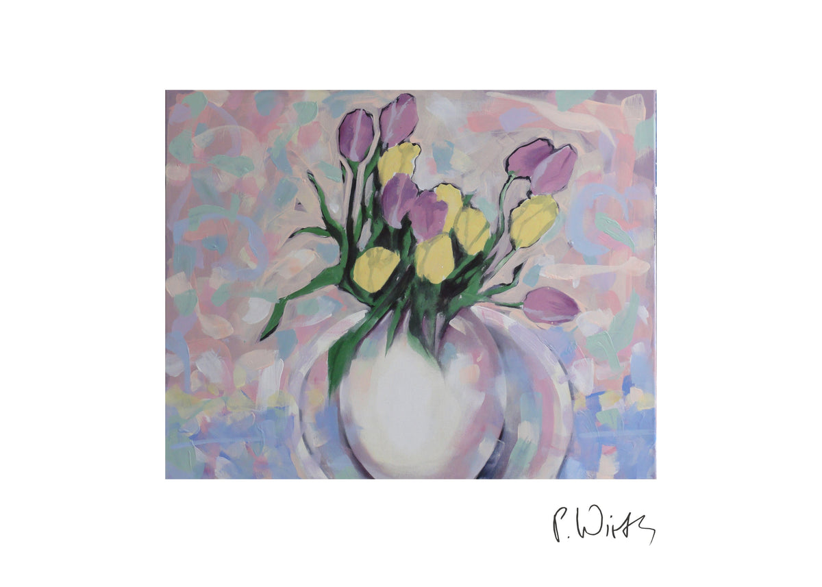 Tulips in a White Vase — fine art print after Peter Wirth, sheet with white border and signature