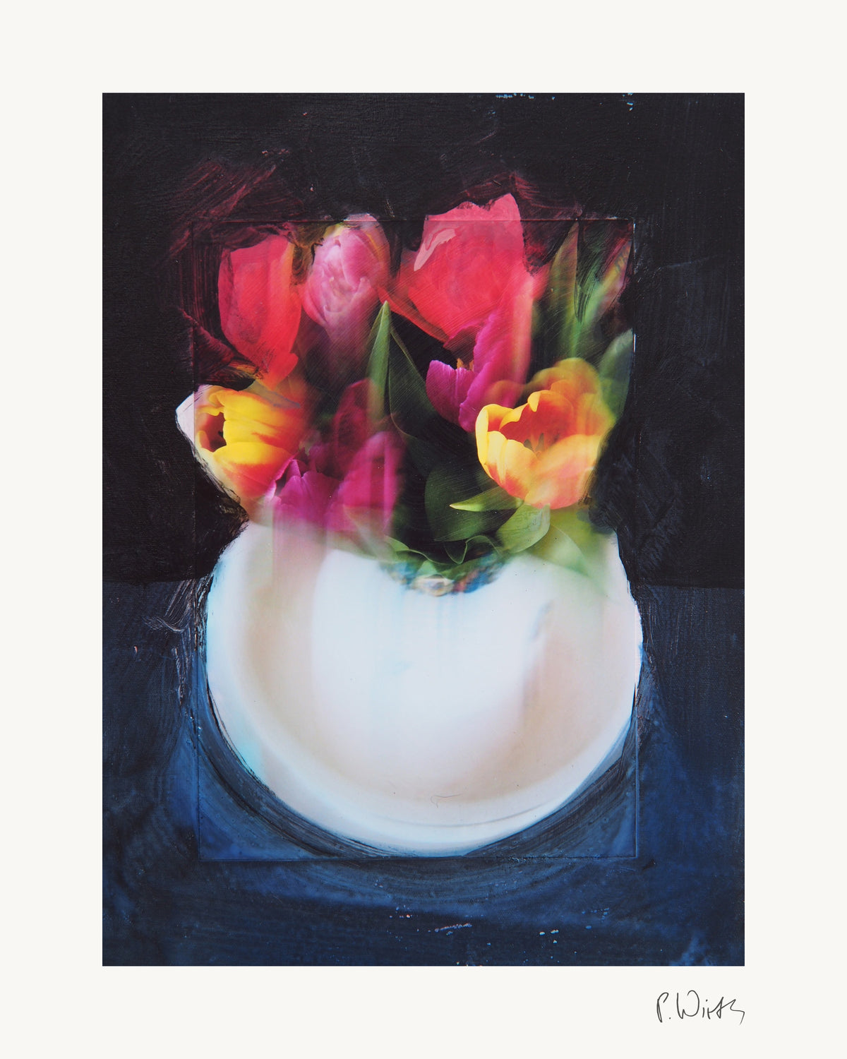 Tulips IX by Peter Wirth, the full sheet with its white margin and printed signature
