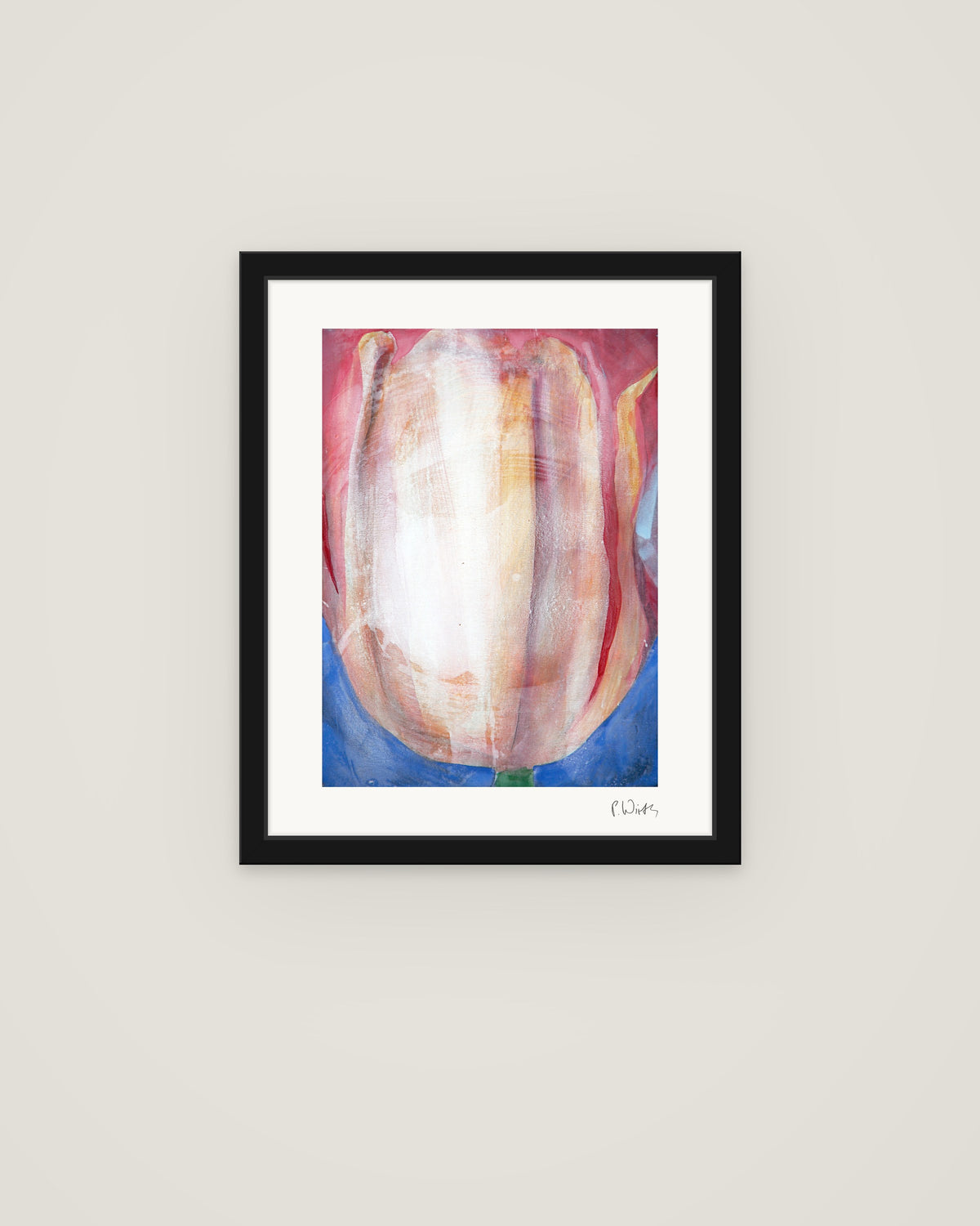 Tulpe II von Peter Wirth, im schmalen schwarzen Holzrahmen