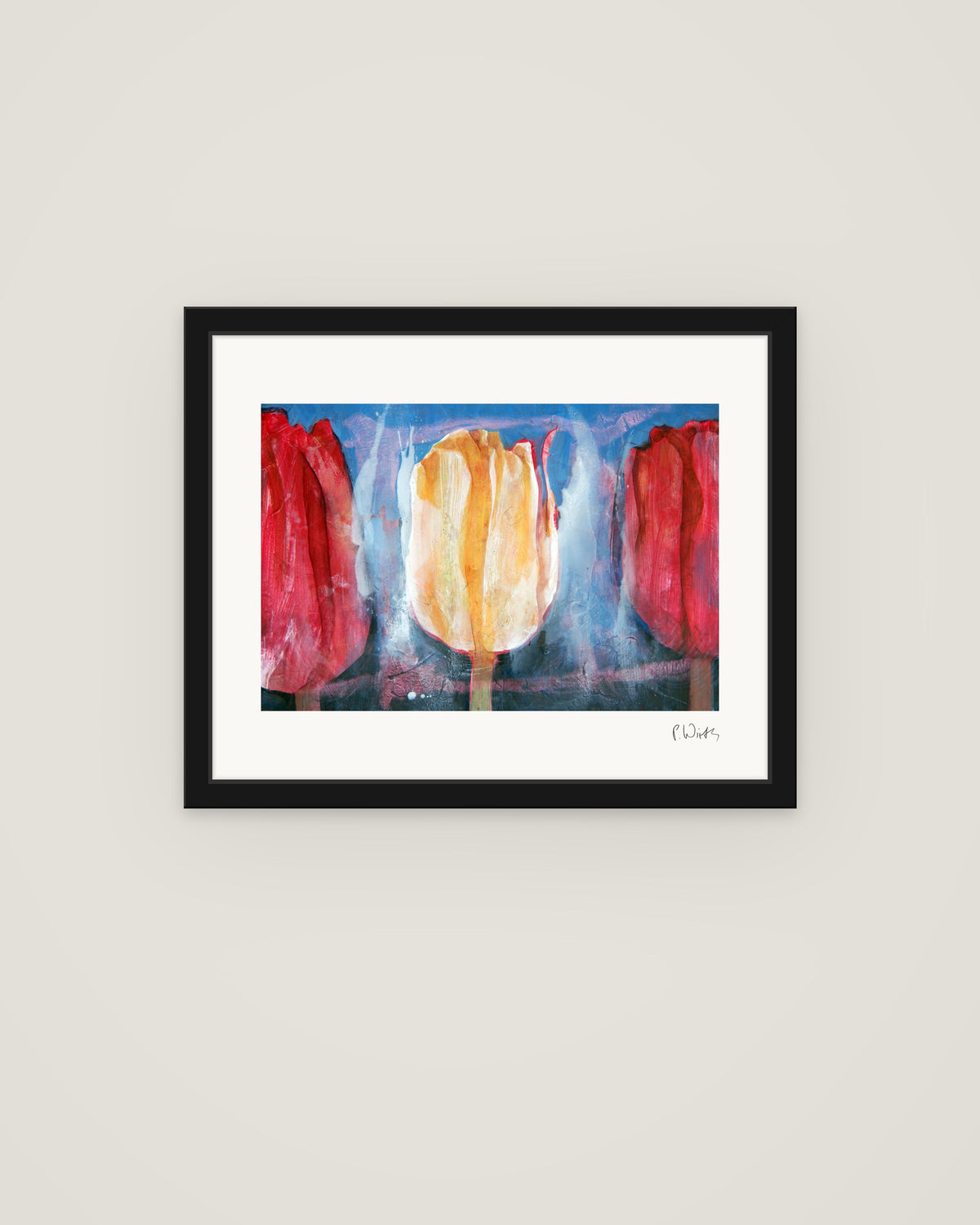 Tulpen II von Peter Wirth, im schmalen schwarzen Holzrahmen