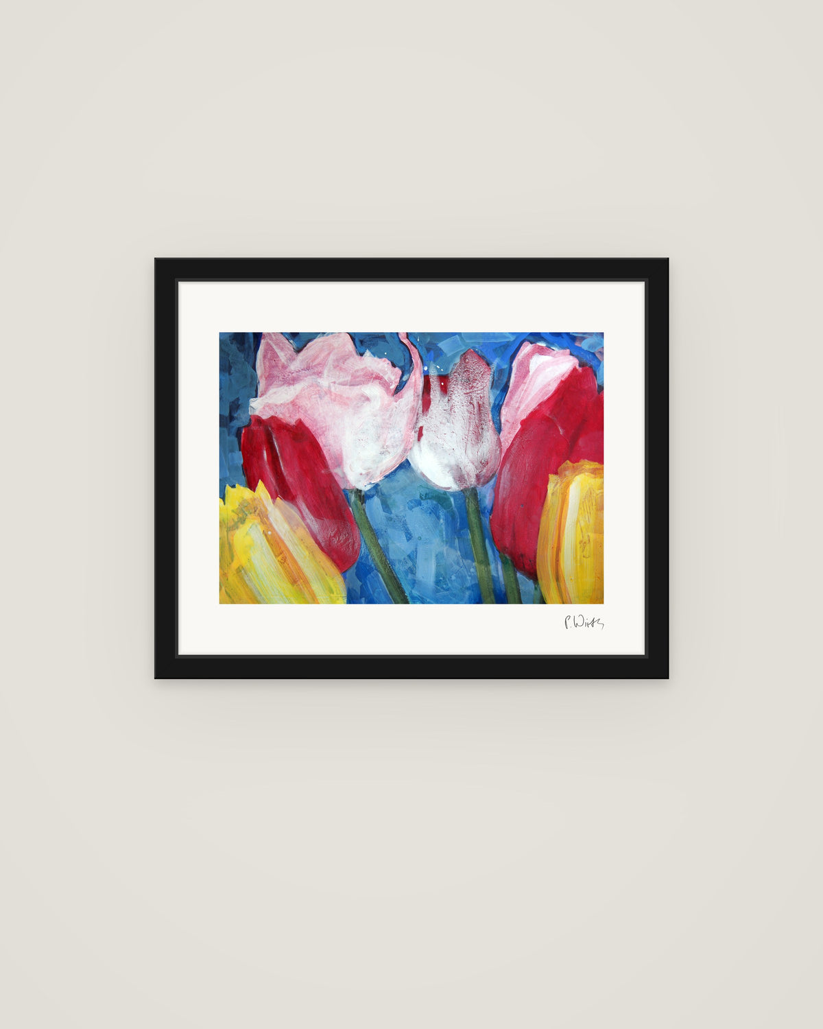 Tulpenblüten von Peter Wirth, im schmalen schwarzen Holzrahmen