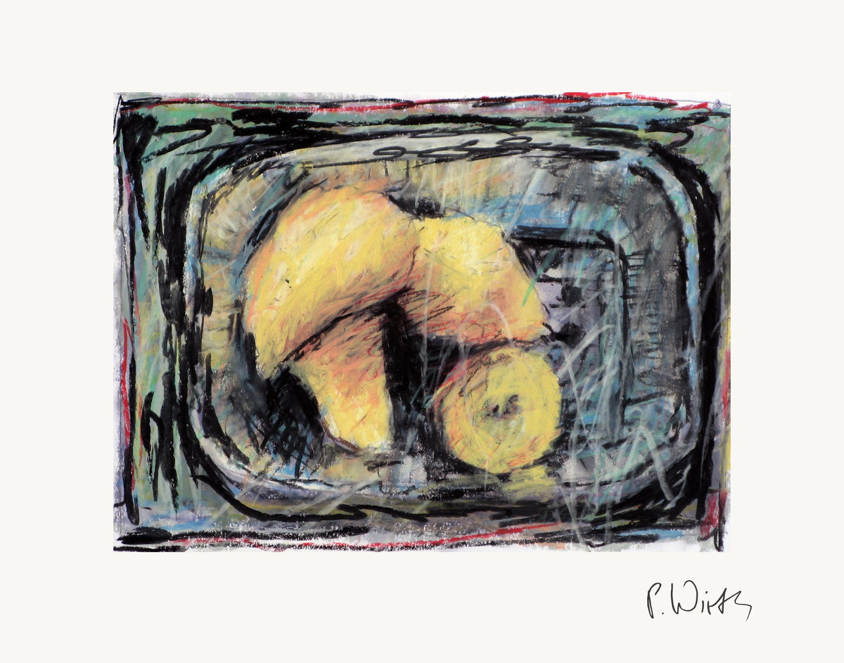 Yellow Fruit in the Grey Bowl by Peter Wirth, the full sheet with its white margin and printed signature