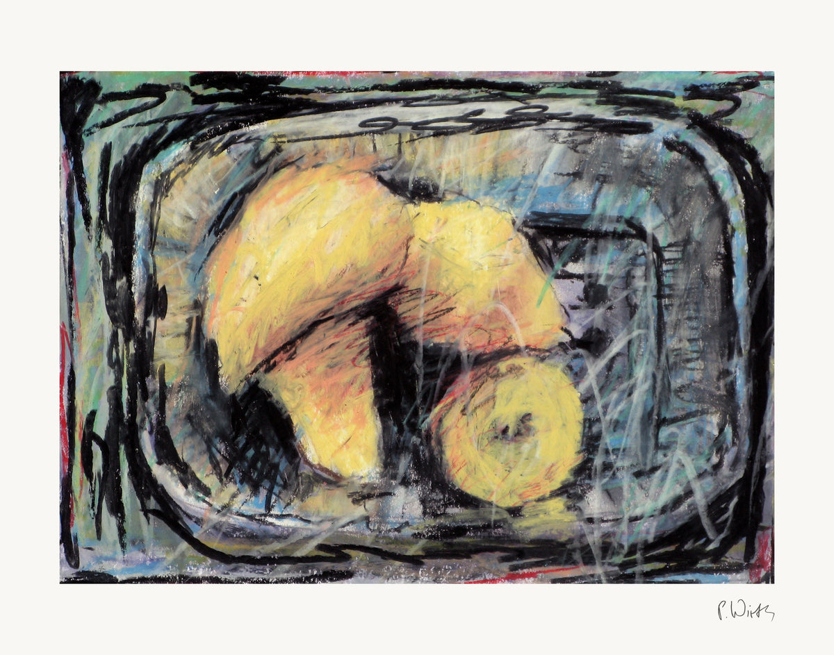 Yellow Fruit in the Grey Bowl by Peter Wirth, the full sheet with its white margin and printed signature
