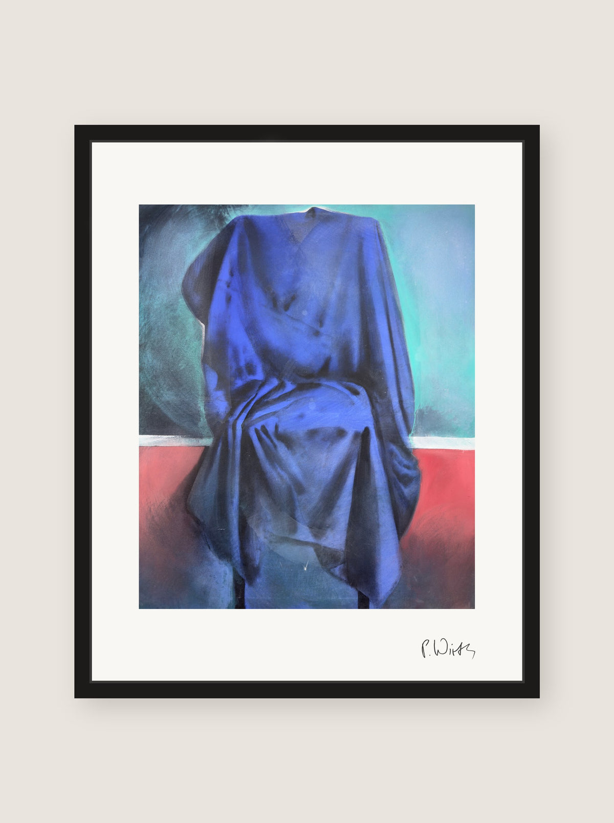 Ultramarine on Turquoise by Peter Wirth, framed in slim black wood with acrylic glazing, no mat