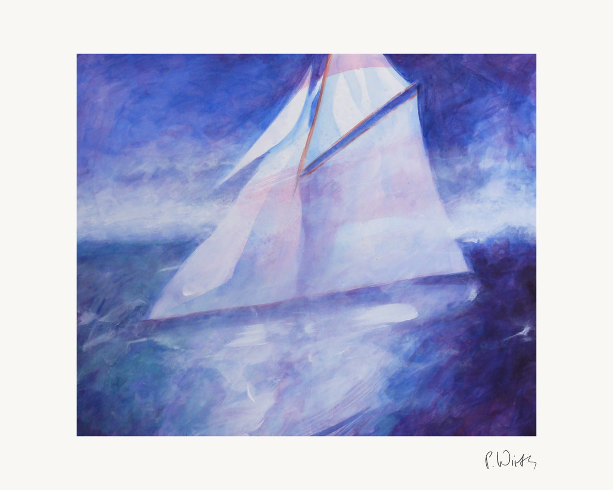 “Under Sail in Violet” by Peter Wirth, the full sheet with its white margin and printed signature