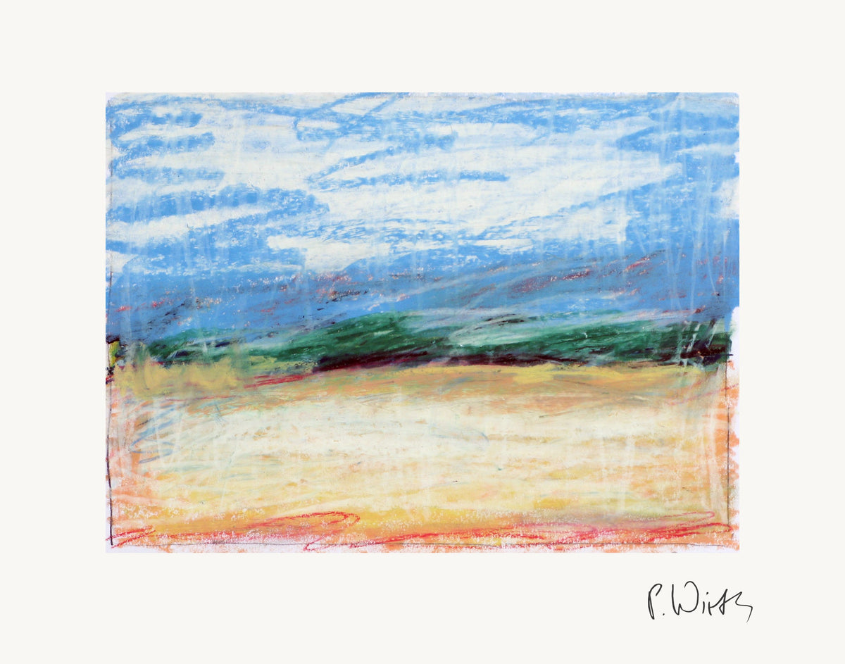 Weite unter blauem Himmel von Peter Wirth, das ganze Blatt mit weißem Rand und gedruckter Signatur
