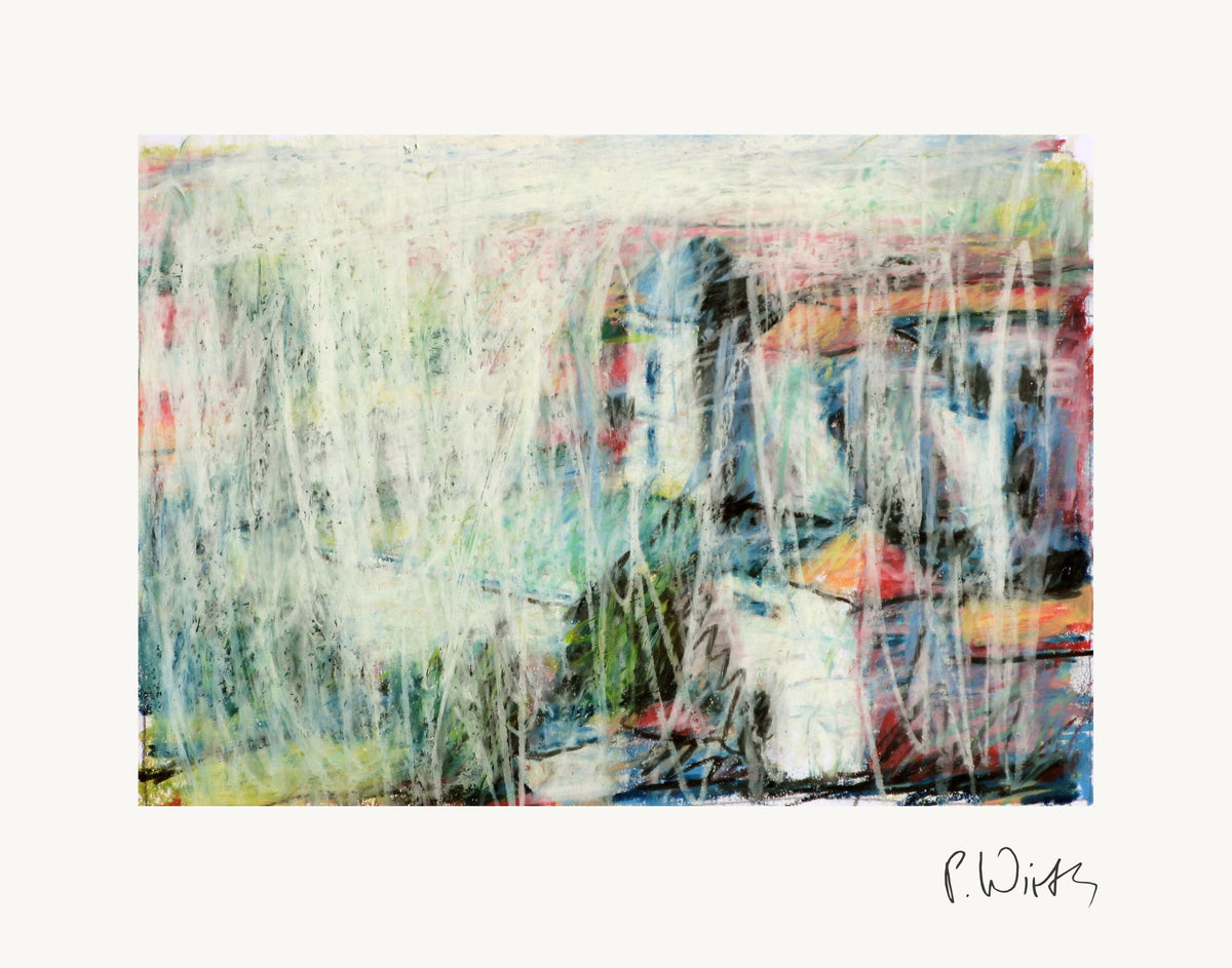 White Rain over the Roofs by Peter Wirth, the full sheet with its white margin and printed signature