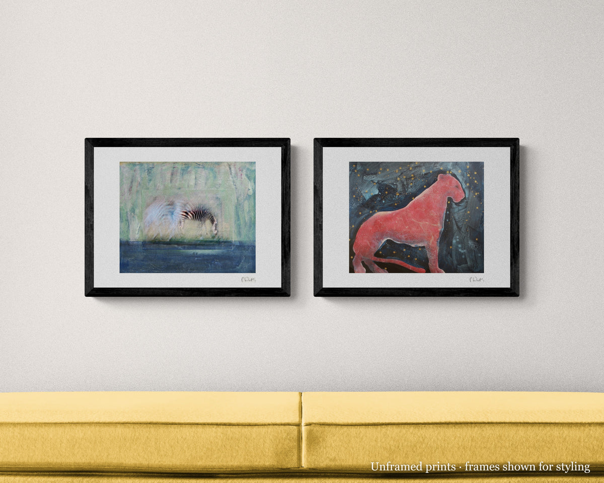 Wild Gaze · Two by Peter Wirth, the set shown framed on a wall – unframed prints, frames shown for styling