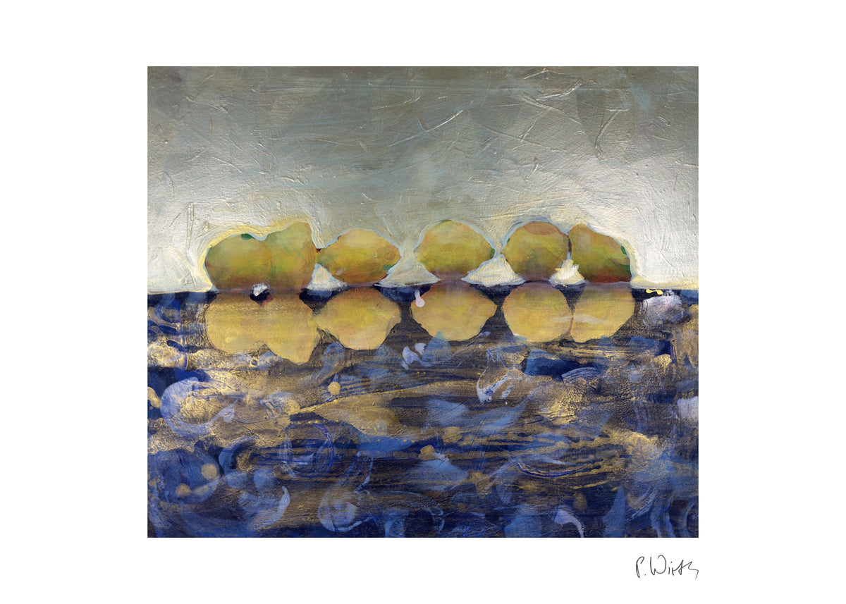 Yellow Fruit above the Water — fine art print after Peter Wirth, sheet with white border and signature